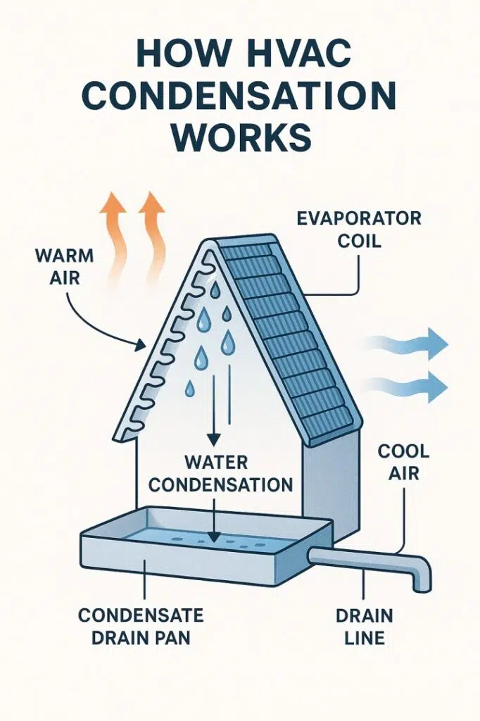 Infographic showing common causes of water dripping from AC vents