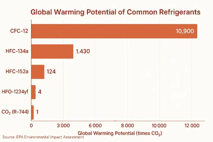 Chart on the impact of air conditioner refrigerant leaks