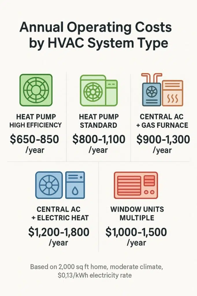 Infographic comparing estimated annual operating costs across HVAC system types