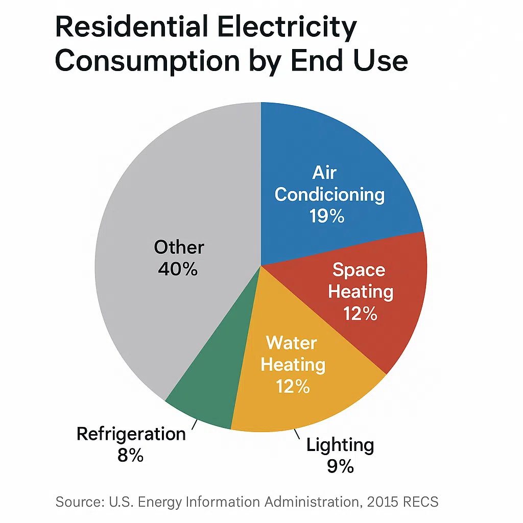 Chart showing how a typical home uses energy, with heating and cooling among the largest shares