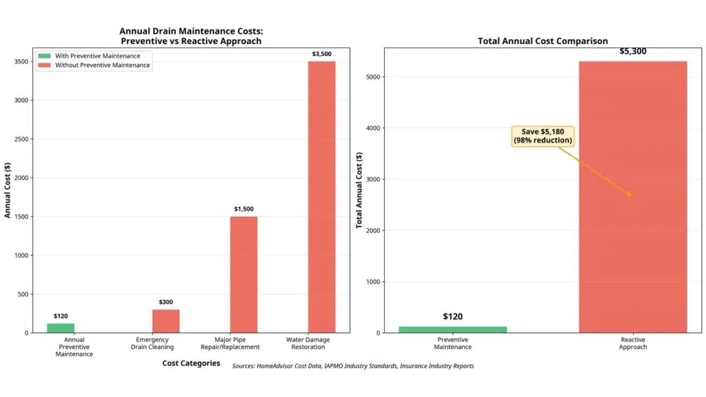 Cost comparison of preventive shower drain maintenance versus emergency drain repair