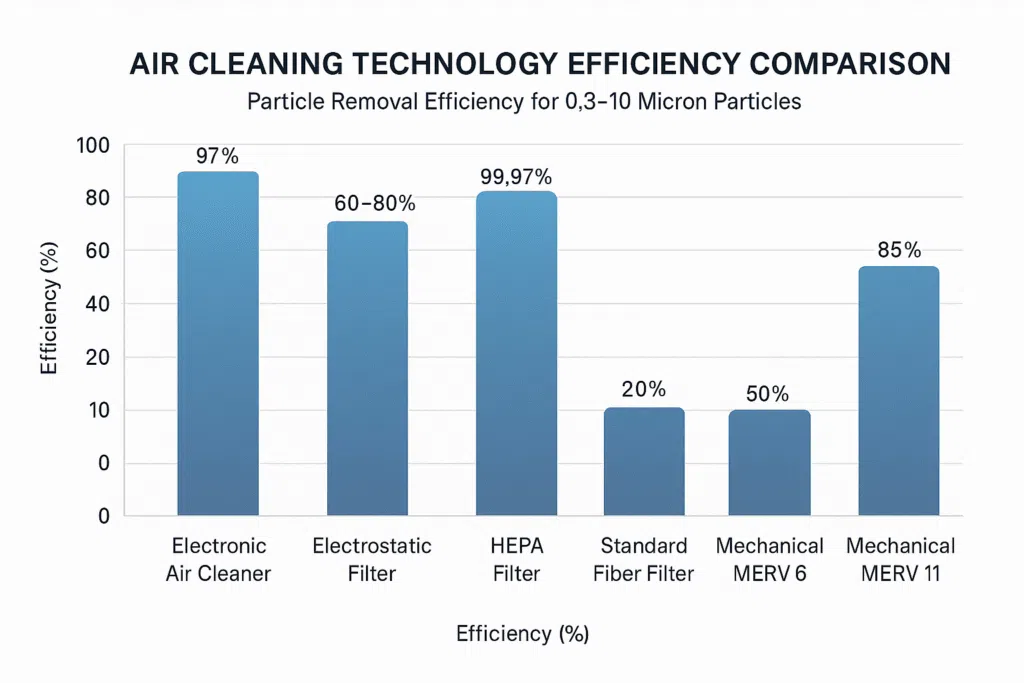 Chart comparing how electrostatic filters and electronic air cleaners capture airborne particles