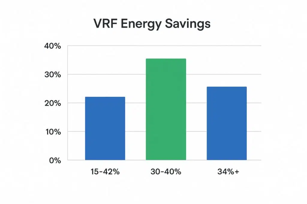 Chart comparing VRF energy use with conventional heating and cooling systems